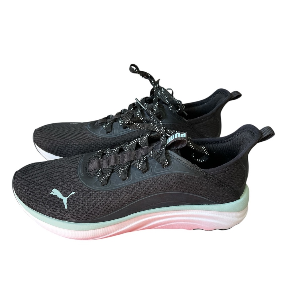 Puma Women's 9 Black and Aqua Running Shoes. NWT